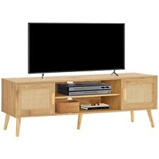 Boho Rattan TV Stand for 55 65 70 inch TV, with Adjustable Shelf and 2 Cabinets