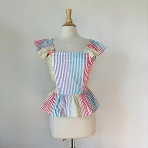 Iky & Me Striped Open Bow Back Short Sleeve Peplum Top Size Large - Picture 1 of 8
