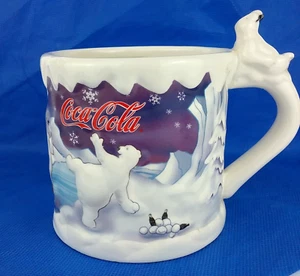 Taza Coca Cola Houston Harvest 2002 oso polar beber escena grande de invierno  - Imagen 1 de 17