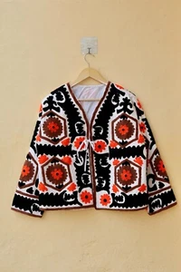 Vintage Suzani Embroidery Women's Jacket, Unique Boho Cotton Coat, Gift for her - Picture 1 of 10