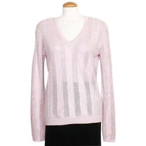 ELLEN TRACY Pink Shimmer Silk Blend Cable Mesh Stripe Knit Sweater L $248 - Picture 1 of 3