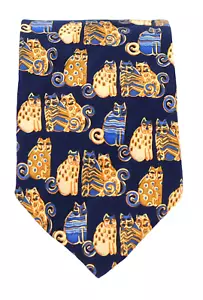 Givenchy Selection Couture Men's Necktie 100% Silk Print Gold Blue Cats 59x3.75 - Picture 1 of 4