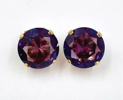 古董 14k 玫瑰金紫色通量合成亚历山大石耳环夹 — 第 1/4 张图片