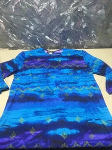 XLarge Vintage 90s ICI Blue Print Stretch Scoop Neckline Y2k Top #c12 - Bild 1 von 5
