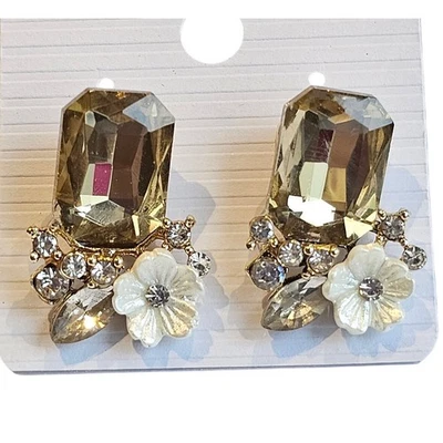 Pendientes Flor Marrón Cristal Rectángulo Estrás con Bolsa de Regalo Elegante Foto 1 de 4