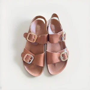 Womens Leather Sandals UK 7 40 John Lewis Louisiana Footbed Tan Brown Buckle - Picture 1 of 7