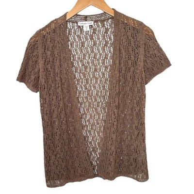 Cárdigan suéter Coldwater Creek para mujer mezcla de lino talla XS tejido abierto marrón boho Foto 1 de 4