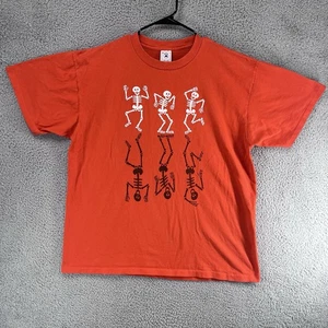 Vintage 90s Dancing Skeleton Halloween T-Shirt XL Orange Single Stitch USA A4 - Bild 1 von 7