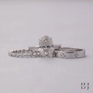 2.75 CT Oval Cut Moissanite Wedding Bridal Ring Set Solid 14K White Gold For Her - Picture 1 of 13