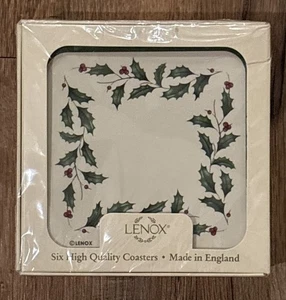 Box Of 6 Lenox Holiday Holly Berry Coasters England NEW SEALED - Picture 1 of 5