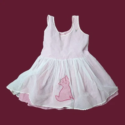 Vestido Gatito Guinga Rosa Vintage Superposición Transparente Niño Pequeño 2-3T Fiesta Cottagecore Foto 1 de 4