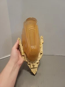 Signd Markel Art Deco Sconce Antique Carnival Glass Slip Shade Wall Fixture  - Picture 1 of 21