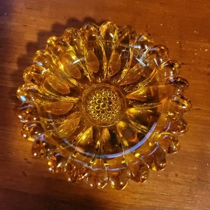 Vintage Braunglas Aschenbecher rund Schmuckschale Sonnenblume Gänseblümchen Teelichthalter - Bild 1 von 2