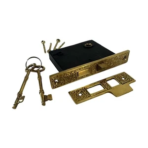 Cerradura de puerta mortaja de latón liso con patrón de arroz - Imagen 1 de 2