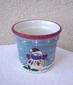 Snowman NEW Ceramic Planter Small Flower Pot HOLIDAY Christmas Lights GIFT - Picture 1 of 5