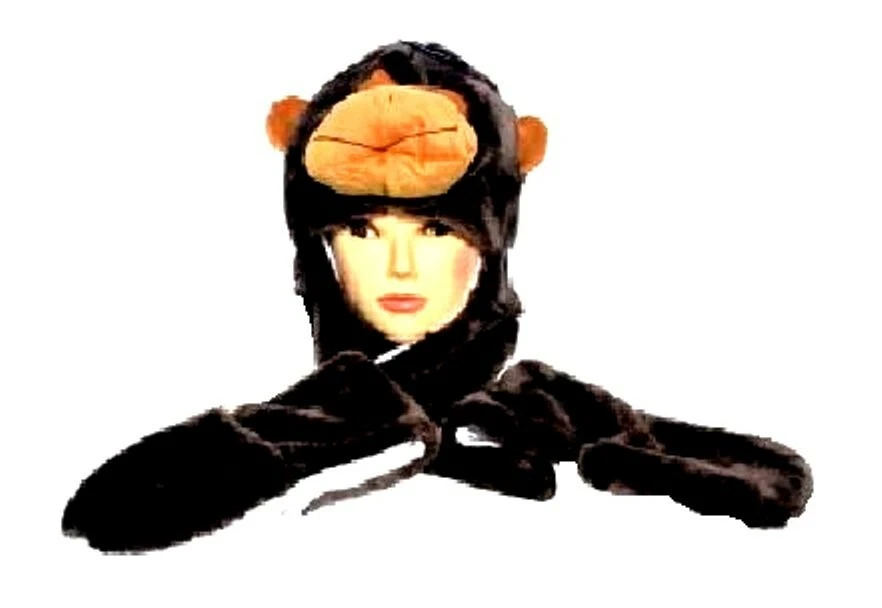 Disfraz de gorila negro fiesta Halloween animal aviador felpa 3 en 1 sombrero bufanda manopla Foto 1 de 1