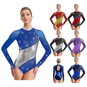 Women Bodysuit Ballet Jumpsuit Costume Leotard Performance Dance Shiny Metallic - Picture 1 of 73