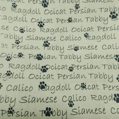 Tecido Traditions Patty Reed Verde CAT NAMES (2009) Tecido de Algodão Quase 7 Jardas - Imagem 1 de 4