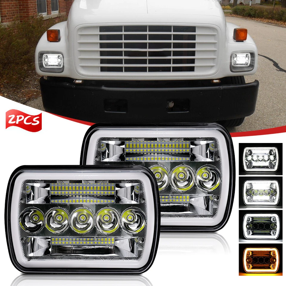 Par de faros LED de haz alto/bajo doble DRL para GMC Safari C6500 C7500 Topkick de 7x6"" Foto 1 de 4