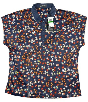 Polo de golf Callaway Opti-Dri manga gorra para mujer grande floral azul índigo UPF NUEVO CON ETIQUETAS Foto 1 de 4