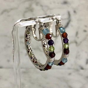 Große Karis 42 Multi echte Edelstein Perlen Creolen in Platin Bond - Bild 1 von 11