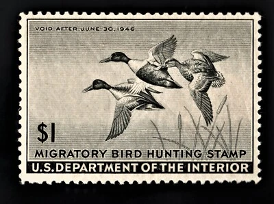 #RW12 1945 US Federal Duck Stamp $1 Migratory Bird Hunting MLH OG CENTERED #94 - Image 1 of 2