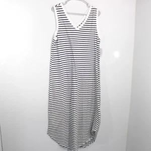 Time and Tru DOuble V Neck Shirttail Dress White Black Stripes Knit Midi Size L - Picture 1 of 6