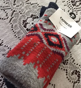Women Express Fleece Lined Crew Socks Shoe Sz 6-10 - 1 Pair Geometrical Warm New - Picture 1 of 12