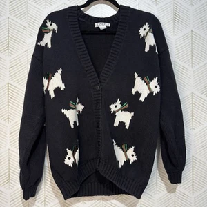 Vintage IZOD schwarz mit weiß Scotty Dog Strickjacke Pullover Gr. M 100% Baumwolle Winter - Bild 1 von 7