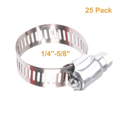 AIRSBOGE 1/4"-5/8" Adjustable 304 Stainless Steel Band Hose Clamp #4- 25 Pack