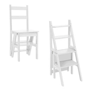 Folding 4 Tier Step Stool Ladder Chair Wooden Foldable Stepladder Seat Adult Kid - Picture 1 of 15