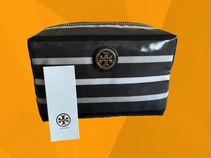 TORY BURCH NWT cosmetic Make Up Bag Navy White BRIGITTE - Picture 1 of 6
