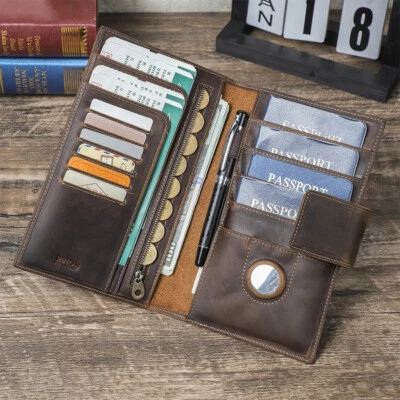 Genuine Leather Passport Holder RFID Travel Wallet Cards Organizer Clutch Bag - Image 1 of 4