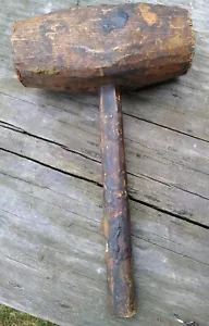 Primitive Antique Wooden Mallet 10" Farm Tool Americana - Picture 1 of 6