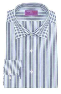 Men’s $125 Lorenzo Uomo Trim Fit Navy/Green Stripe 100% Cotton Dress Shirt NWT - Picture 1 of 1