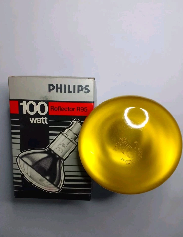 100W PREMIUM BRANDED PHILIPS R95 BC B22 YELLOW REFLECTOR DIMMABLE LIGHT BULB x2 - Image 1 of 1