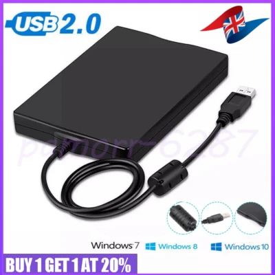 3.5 Inch USB 2.0 Portable External Floppy Disk Drive 1.44Mb Reader FDD PC Laptop - Image 1 of 4
