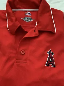 Los Angeles Angels Men’s Polo Shirt Med Majestic MLB Red Jersey LA Anaheim - Picture 1 of 12