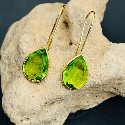 Elegant 14K Gold Vermeil Peridot Green Teardrop Dangle Earrings – Chic & Timeles - Image 1 of 4