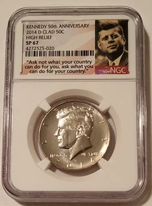 2014 D Clad Kennedy Half Dollar High Relief SP67 NGC Portrait Label - Picture 1 of 2