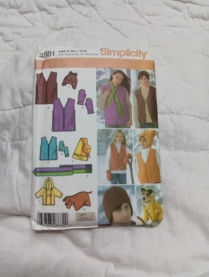 Simplicity 4801 Child/Teen/Adult Sz XS-XL  Vest Hat Scarf Mittens Dog Coat NEW  - Image 1 of 4