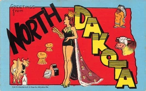 Postcard Large Letter Greetings from North Dakota ND 1948 - Picture 1 of 2