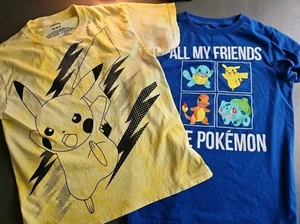 2 Boys Pokémon T Shirts Size Medium Blue and Yellow Tie die - Picture 1 of 6