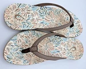 Olukai Ho‘ōpio Hau Women's Size 8 Floral Thong Sandals Flip Flops - Pre-Owned - Picture 1 of 3