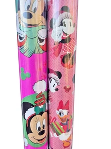 2 Rolls Disney Pink Minnie and Mickey Mouse Christmas Gift Wrapping Paper 50sqft - Picture 1 of 3