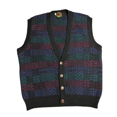 Vintage Boston Traders 100% Pure Wool Sweater Vest Men's L Plaid Geometric - Image 1 of 4