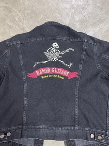 Hamer Guitars Rare Vintage Embroidered "Tone to the Bone"  Black Denim Jacket L - Picture 1 of 7