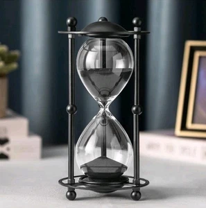 Temporizador Reloj de Arena 30 Minutos, Marco de Metal Negro Temporizador de Arena Decorativo, Arena Negra - Imagen 1 de 8