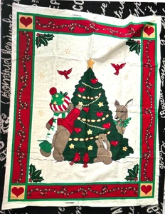 Vtg 1 Yd QUILT TOP PANEL Wildwood Xmas TREE Cotton FABRIC CUT & SEW Cheater Deer - Picture 1 of 11
