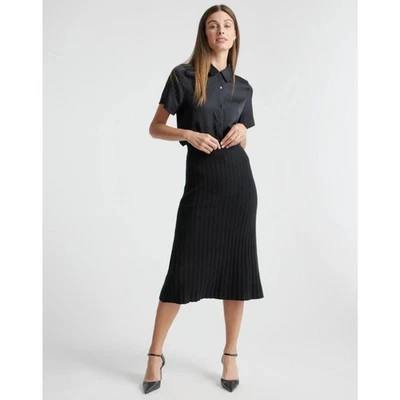 Falda midi de cachemir mongol negra pequeña acanalada 0338-6 Quince para mujer nueva sin etiquetas Foto 1 de 4